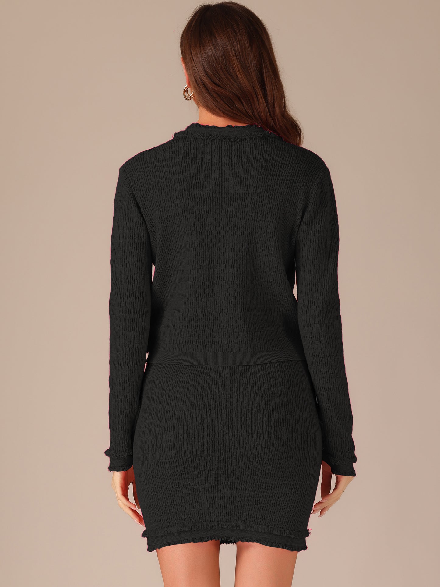 Women's 2 Piece Sweater Set Business Casual Knitted Long Sleeve Short Jacket Skirt