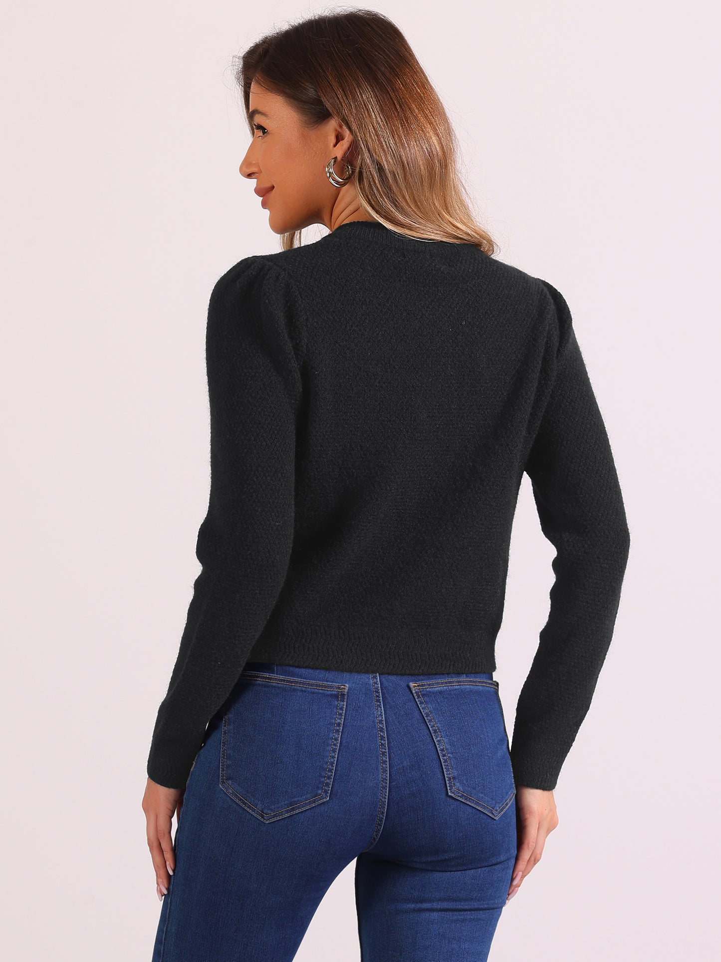 Cárdigan de punto con cuello redondo y bolsillos para mujer, cárdigan con botones
