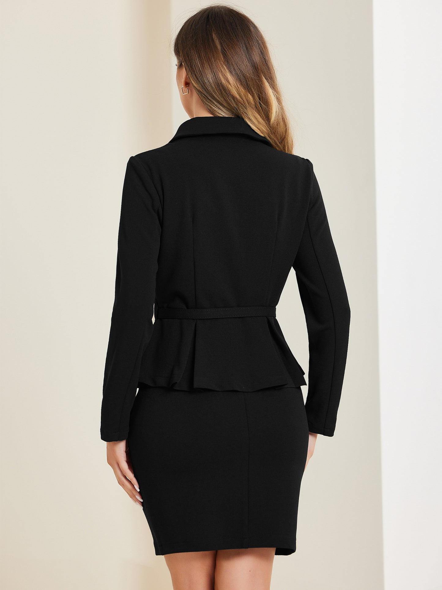 Women's Business Two Pieces Suit Set Peplum Blazer Jacket Mini Pencil Skirt