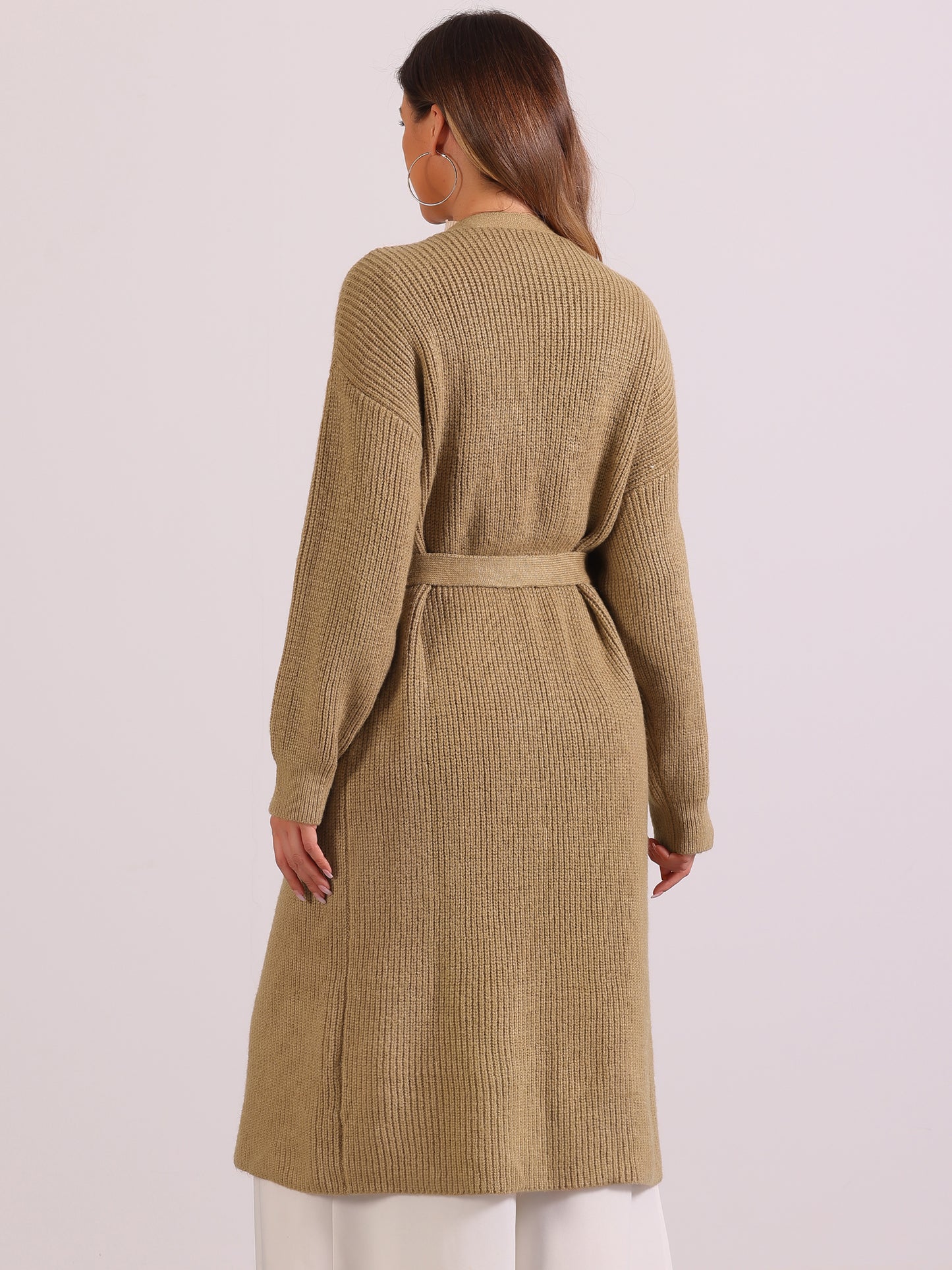 Women's Winter Wool Blend Sweater Coat Long Sleeve Tie Belt Long Cardigan