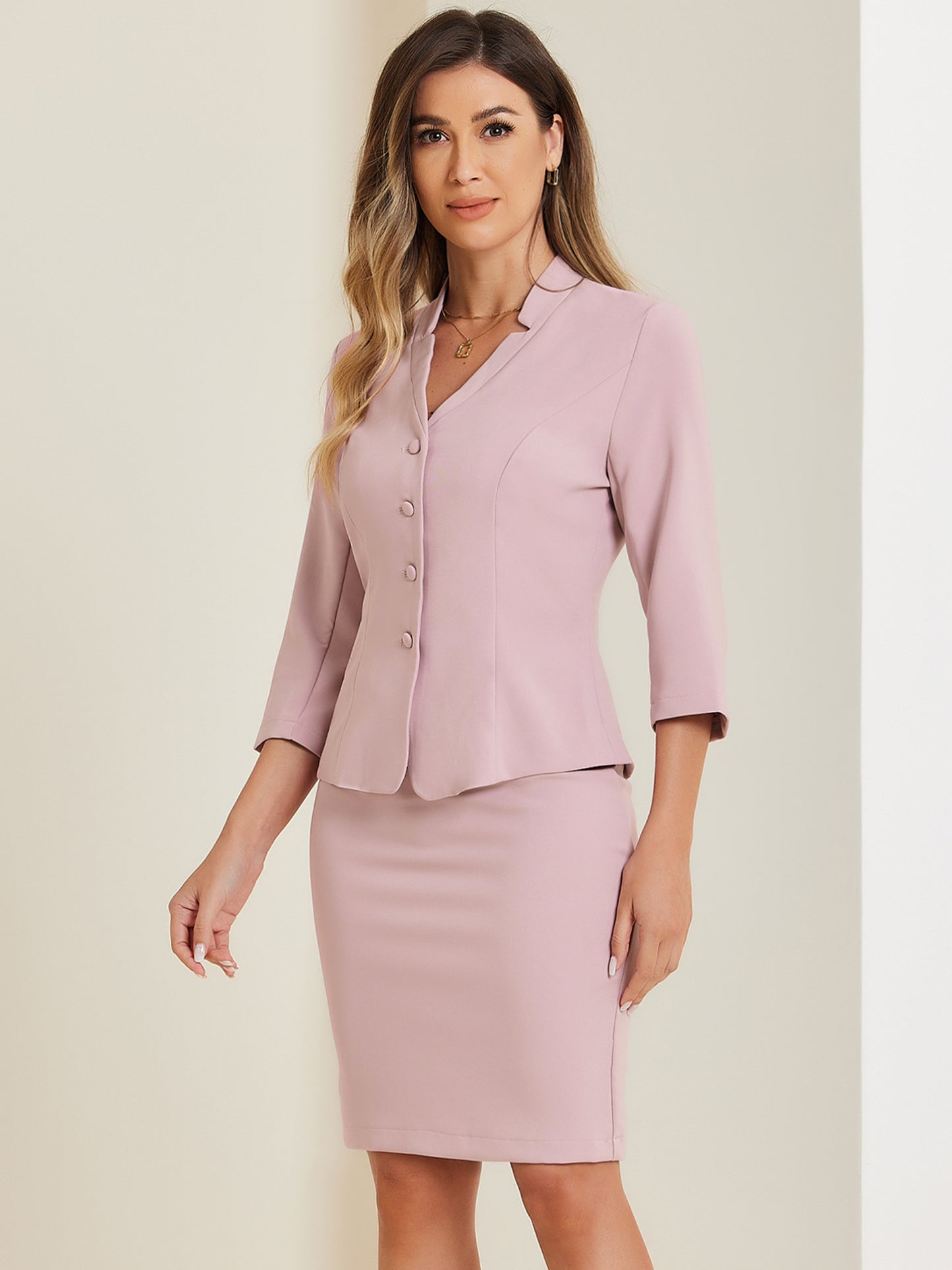 Women's 2 Piece Suit Skirt Set Notched Collar Casual Business Blazer Pencil Skirt