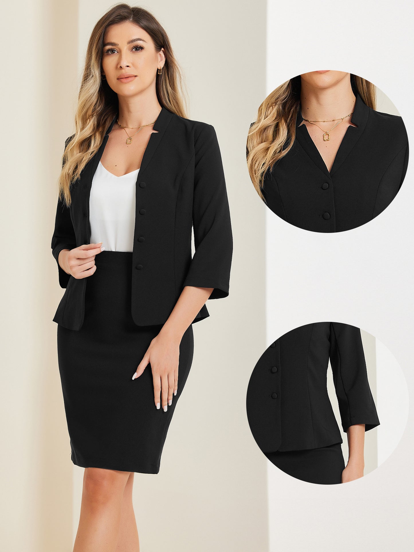 Women's 2 Piece Suit Skirt Set Notched Collar Casual Business Blazer Pencil Skirt
