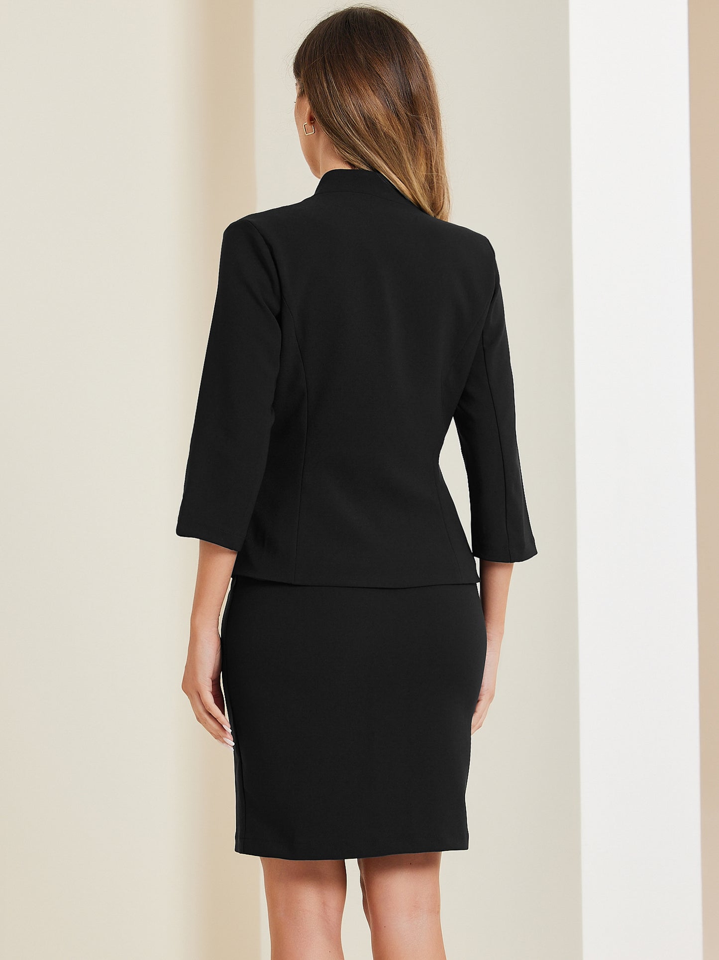 Women's 2 Piece Suit Skirt Set Notched Collar Casual Business Blazer Pencil Skirt