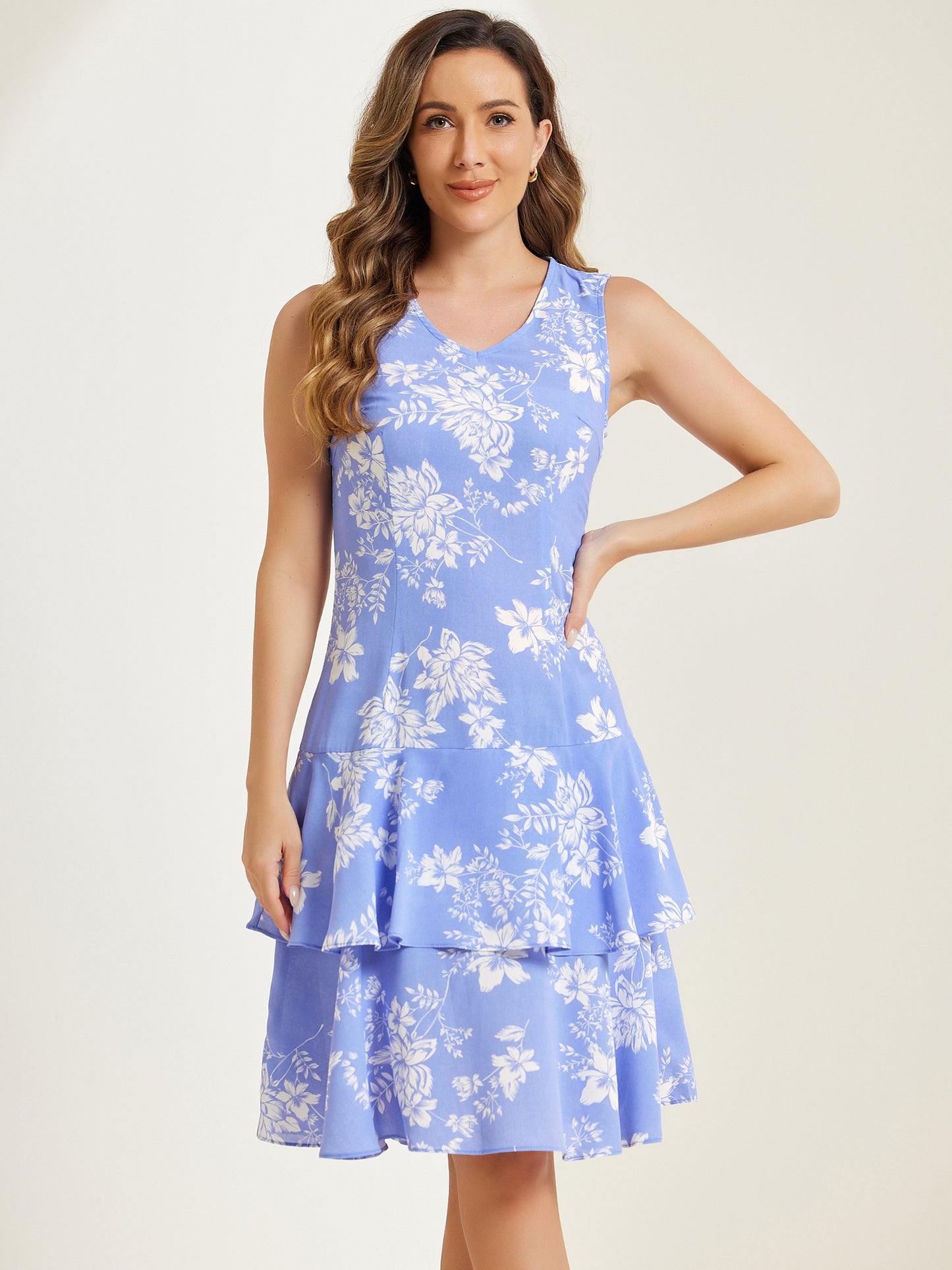 Women's Dress Suit Set Chiffon V Neck Floral Print Dress Contrast Panel Work Blazer