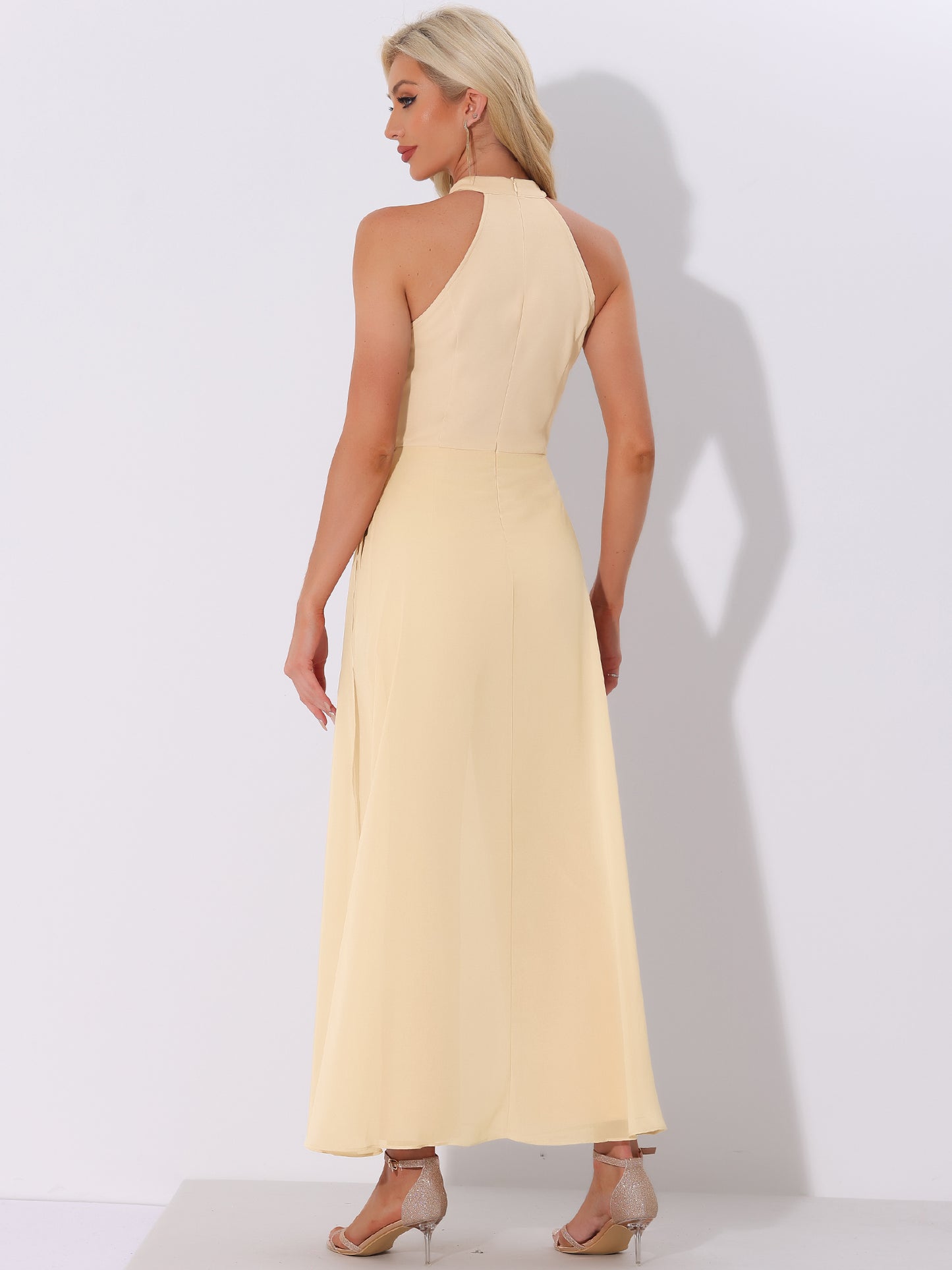 Women's Summer Sleeveless Halter Neck Wedding Chiffon Wide Leg Dressy Elegant Jumpsuit