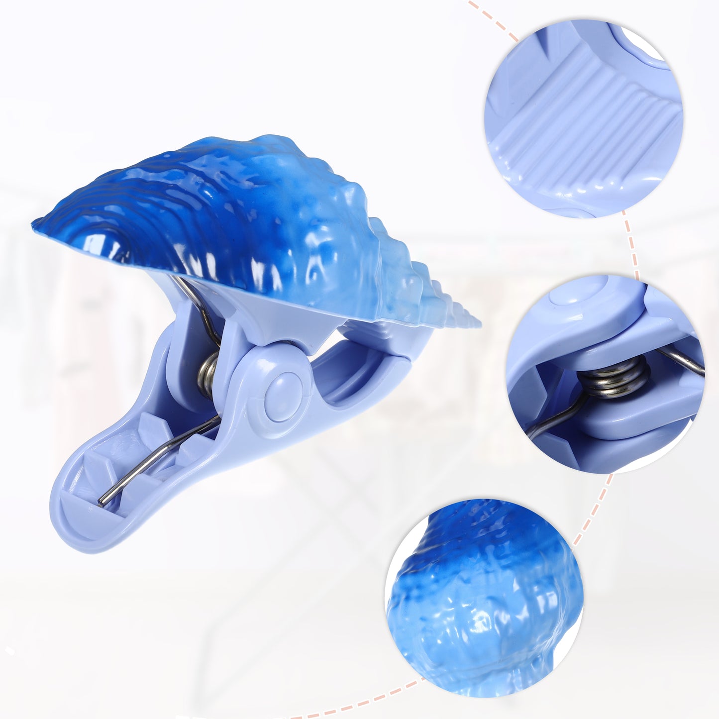 Conch ABS Metal Clothespins for Clothes Craft Pictures 4 Pcs Set Blue