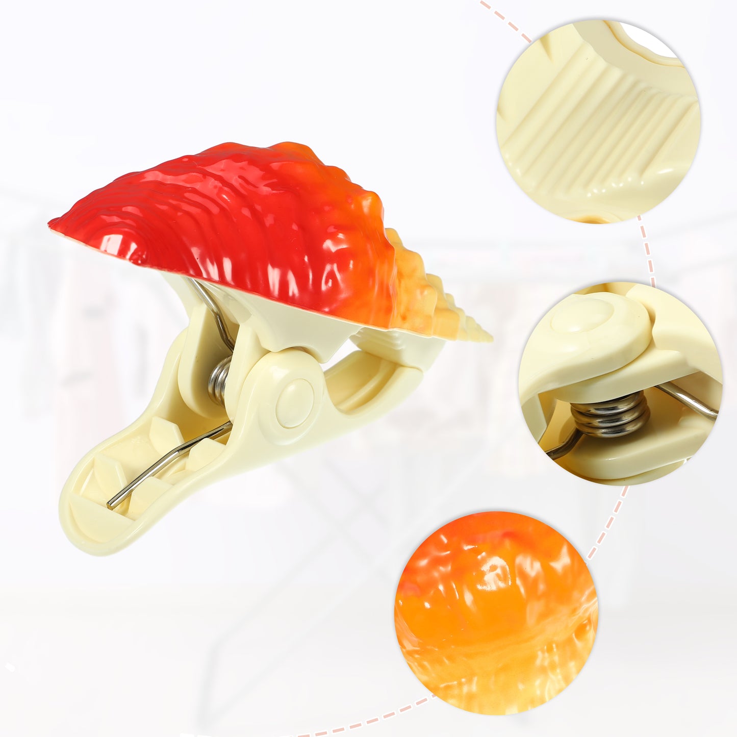 Conch ABS Metal Clothespins for Clothes Craft Pictures 4 Pcs Set Orange