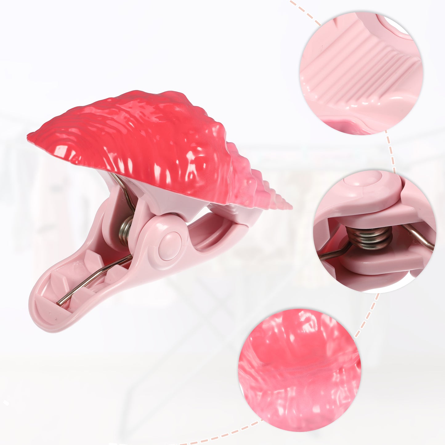Conch ABS Metal Clothespins for Clothes Craft Pictures 4 Pcs Set Pink