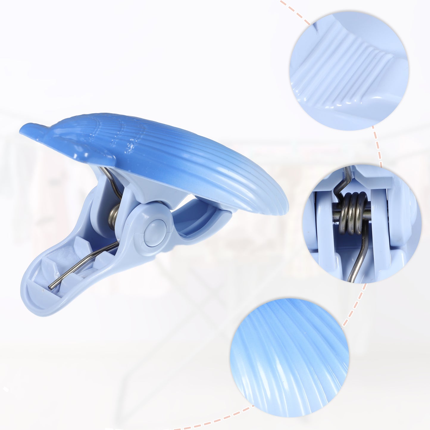 Shell ABS Metal Clothespins for Clothes Craft Pictures 4 Pcs Set Blue
