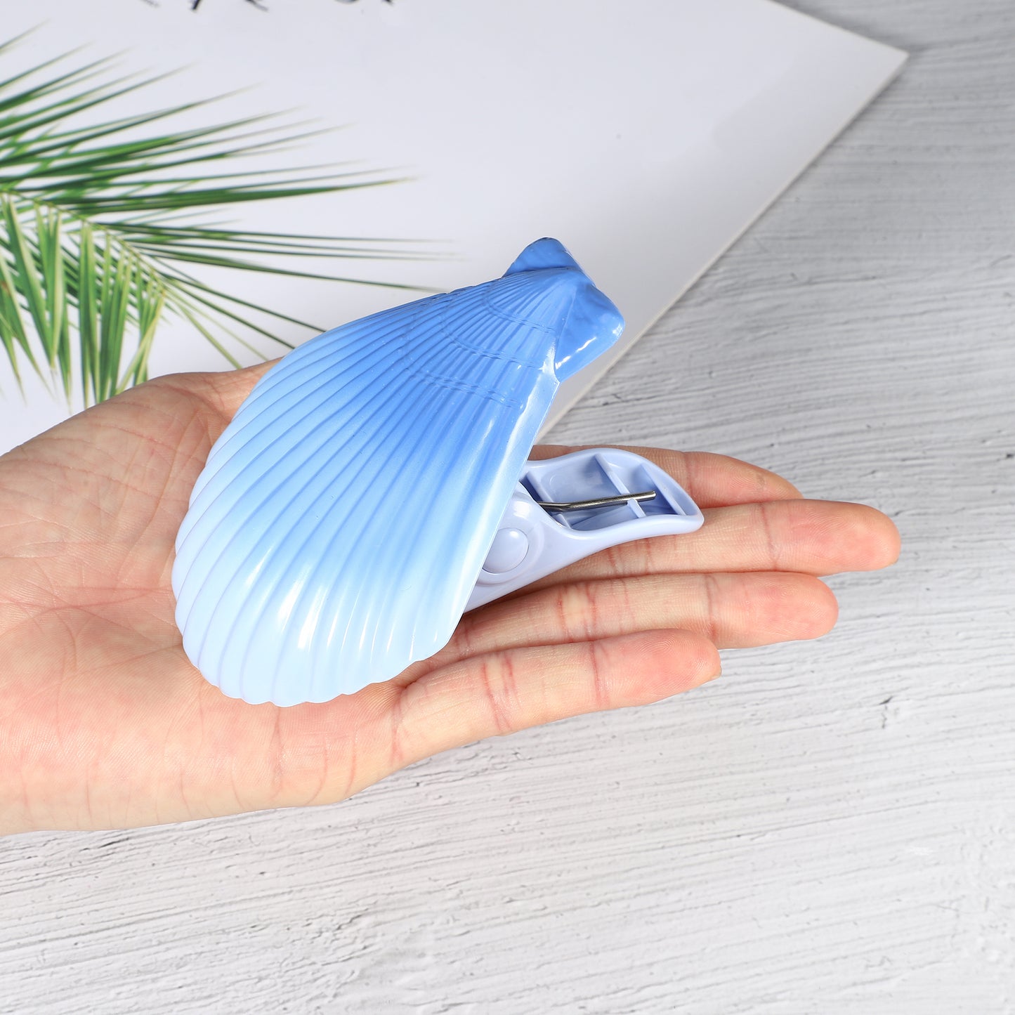 Shell ABS Metal Clothespins for Clothes Craft Pictures 4 Pcs Set Blue