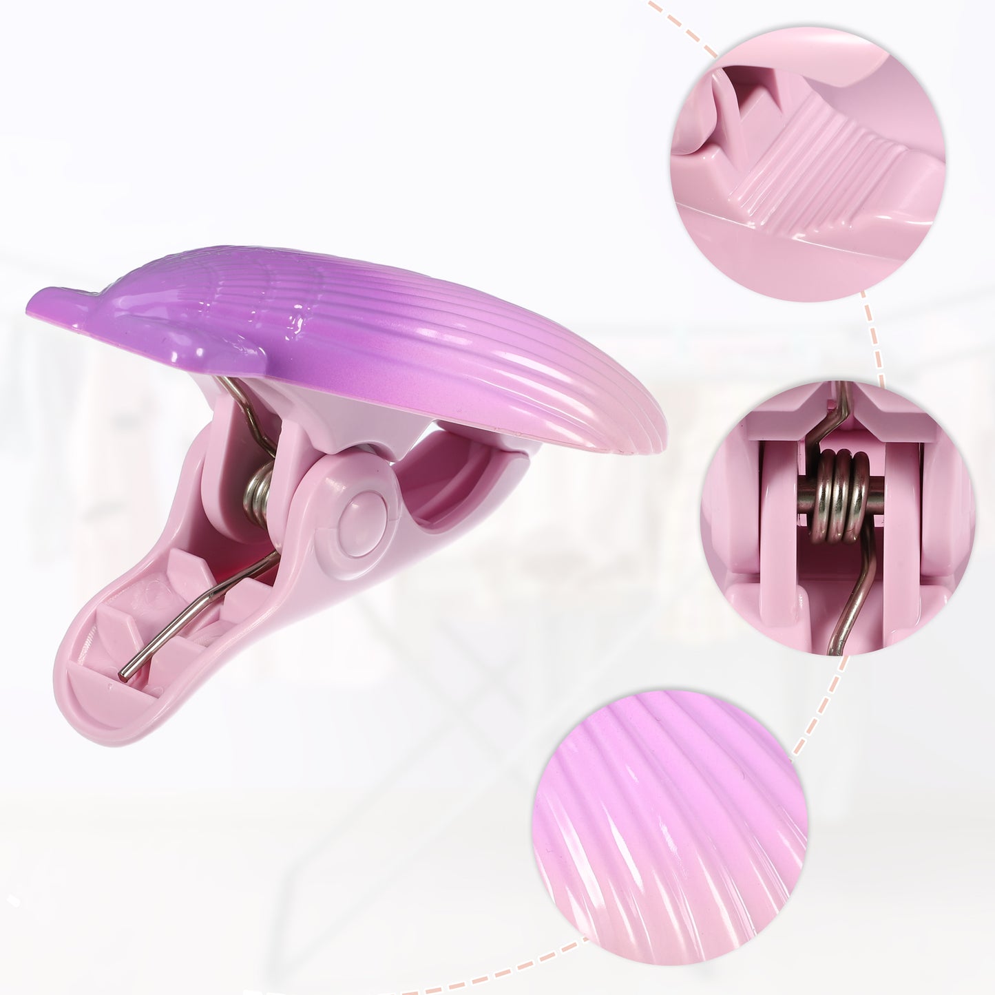 Shell ABS Metal Clothespins for Clothes Craft Pictures 4 Pcs Set Purple