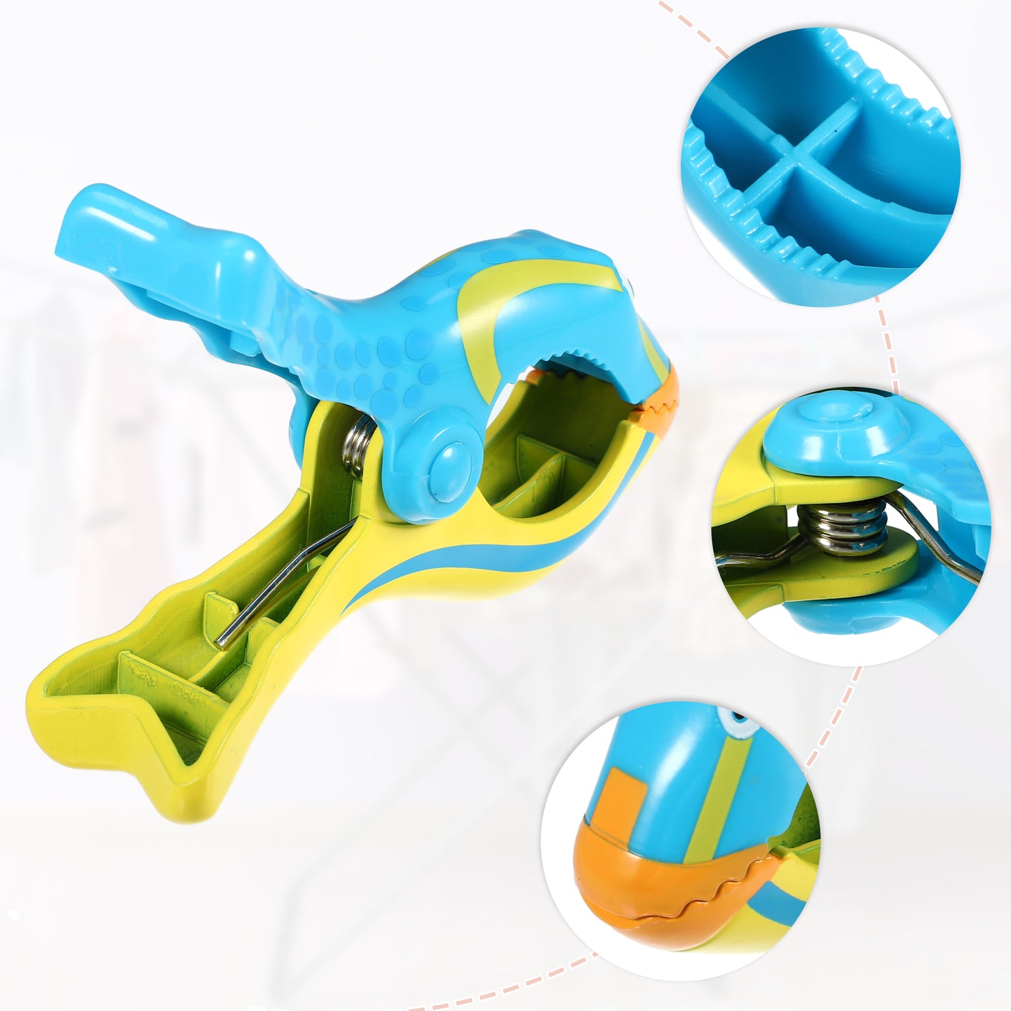 Clownfish ABS Metal Clothespins for Clothes 4.53"x3.39"x1.50" 4 Pcs Yellow Blue
