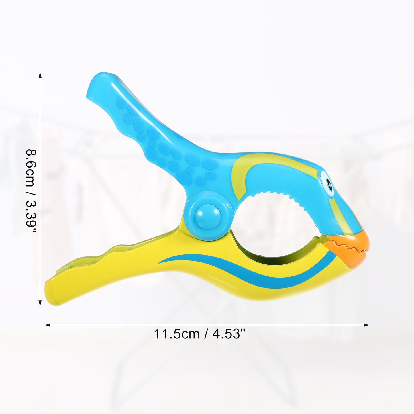 Clownfish ABS Metal Clothespins for Clothes 4.53"x3.39"x1.50" 4 Pcs Yellow Blue