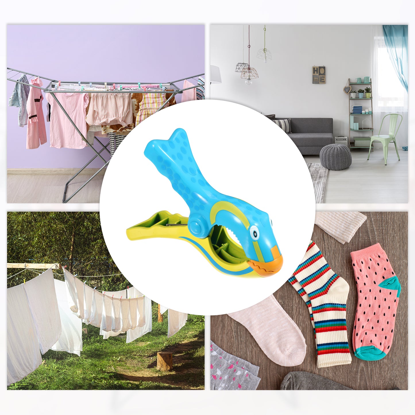 Clownfish ABS Metal Clothespins for Clothes 4.53"x3.39"x1.50" 4 Pcs Yellow Blue