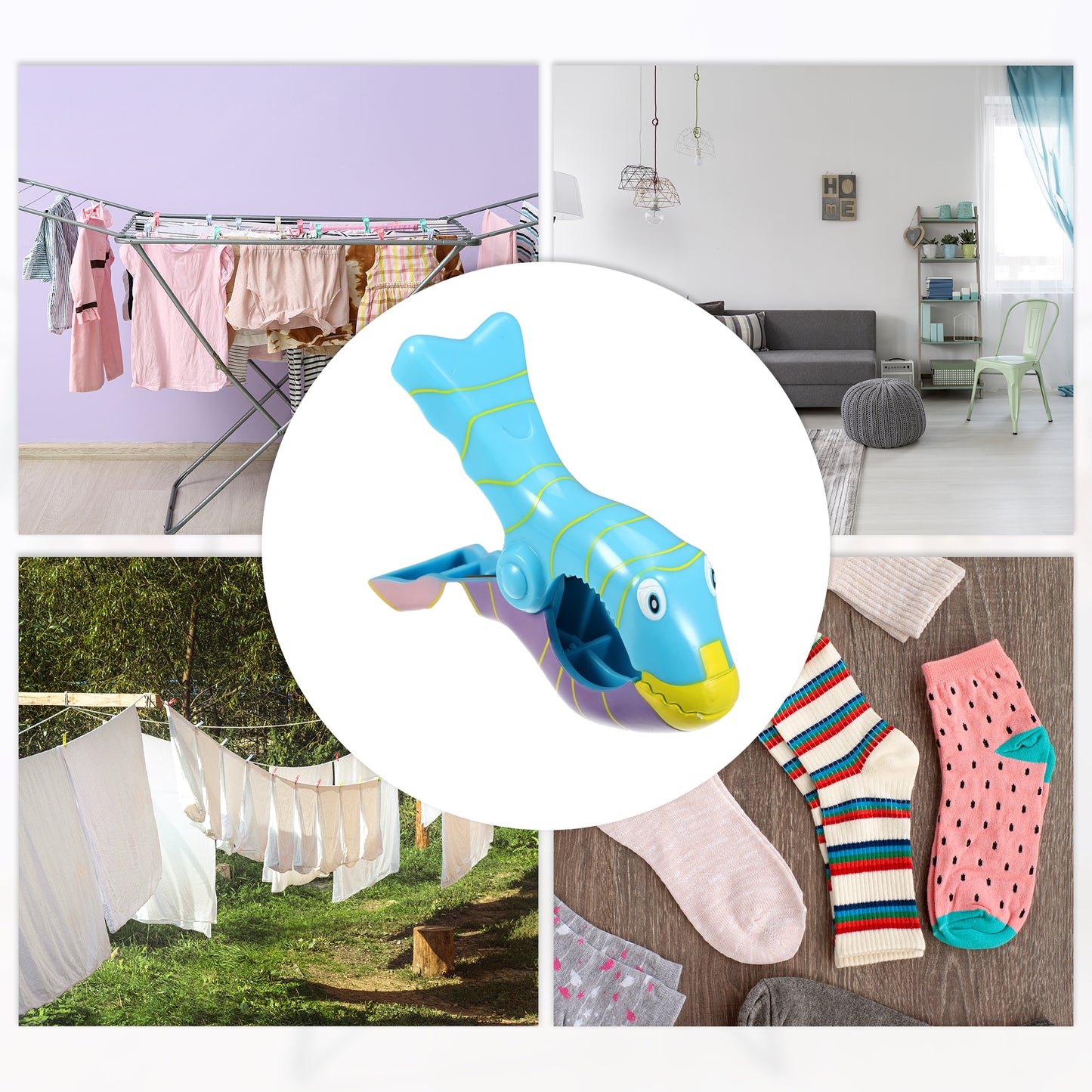 Clownfish ABS Metal Clothespins for Clothes 4.53"x3.39"x1.50" 4 Pcs Blue Purple