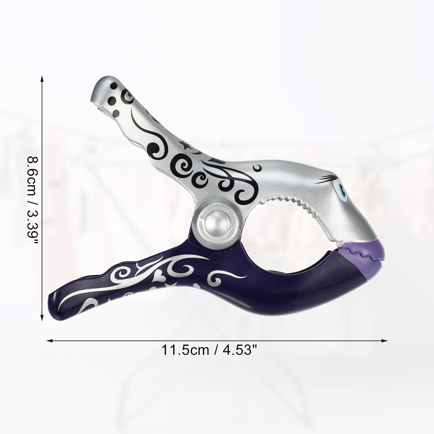 Clownfish ABS Metal Clothespins for Clothes 4.53"x3.39"x1.50" 4 Pcs Purple Silver Tone