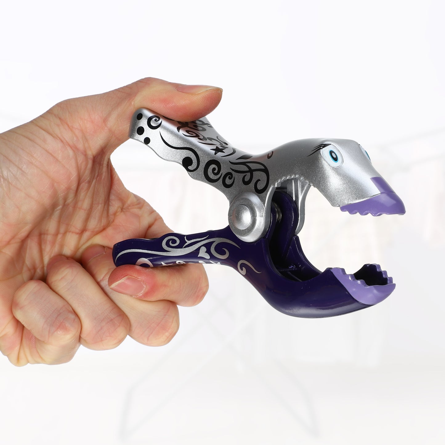 Clownfish ABS Metal Clothespins for Clothes 4.53"x3.39"x1.50" 4 Pcs Purple Silver Tone
