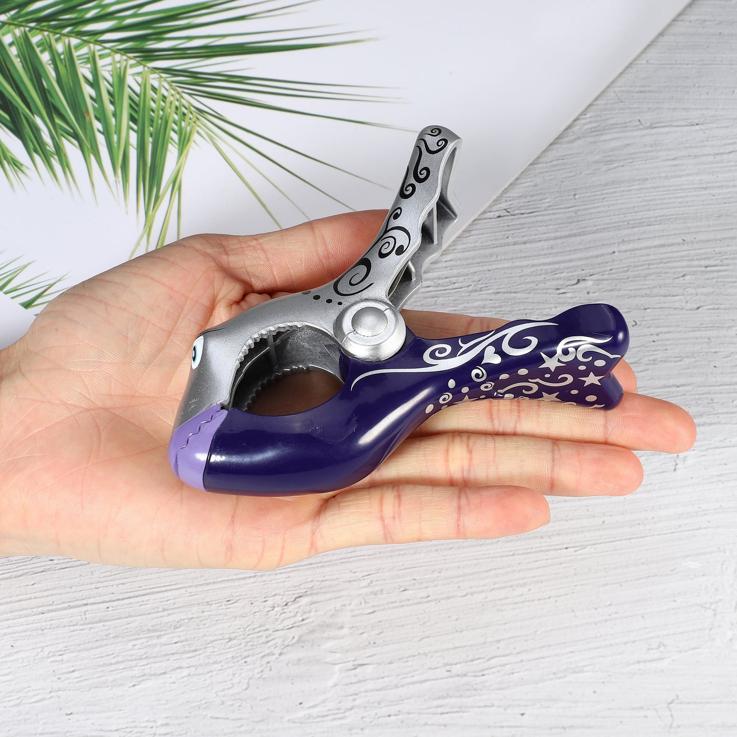 Clownfish ABS Metal Clothespins for Clothes 4.53"x3.39"x1.50" 4 Pcs Purple Silver Tone