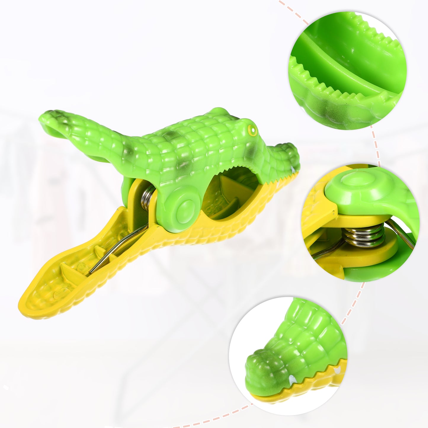 Crocodile ABS Metal Clothespins for Clothes Craft Pictures 4 Pcs Set Yellow Green