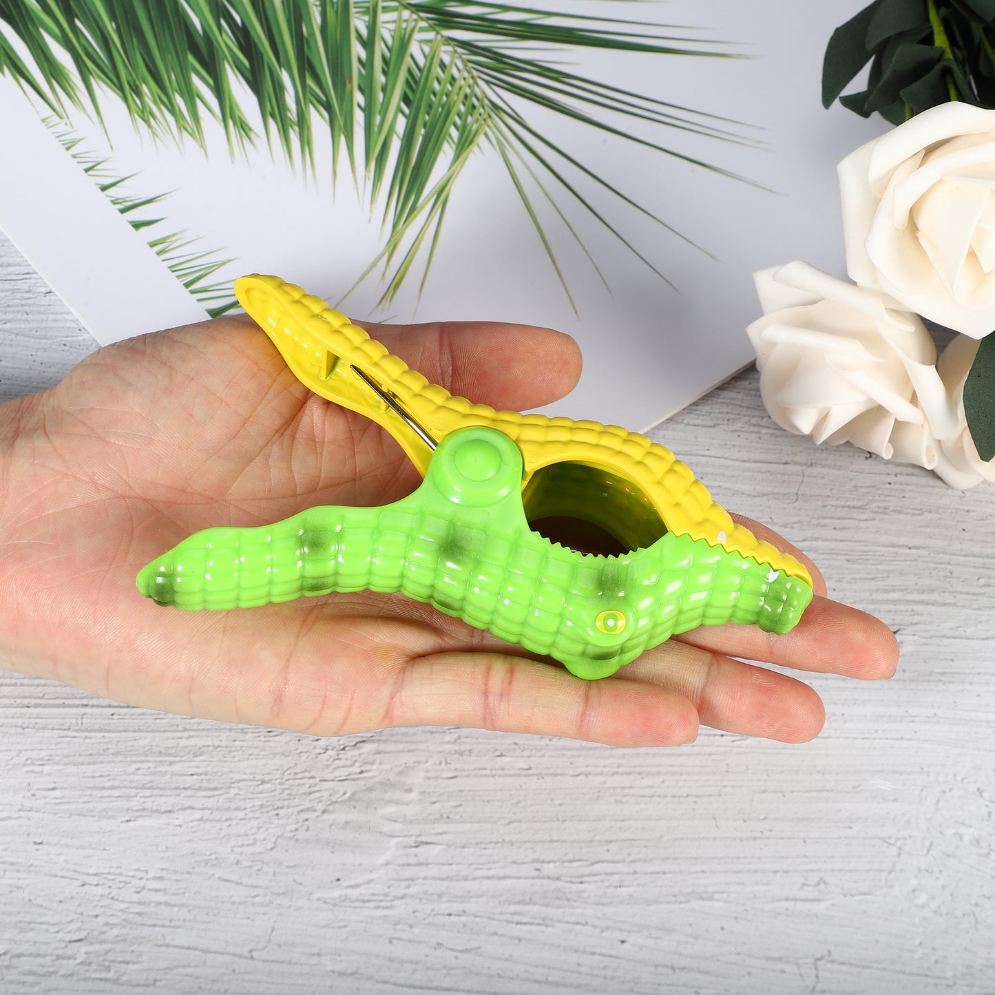Crocodile ABS Metal Clothespins for Clothes Craft Pictures 4 Pcs Set Yellow Green