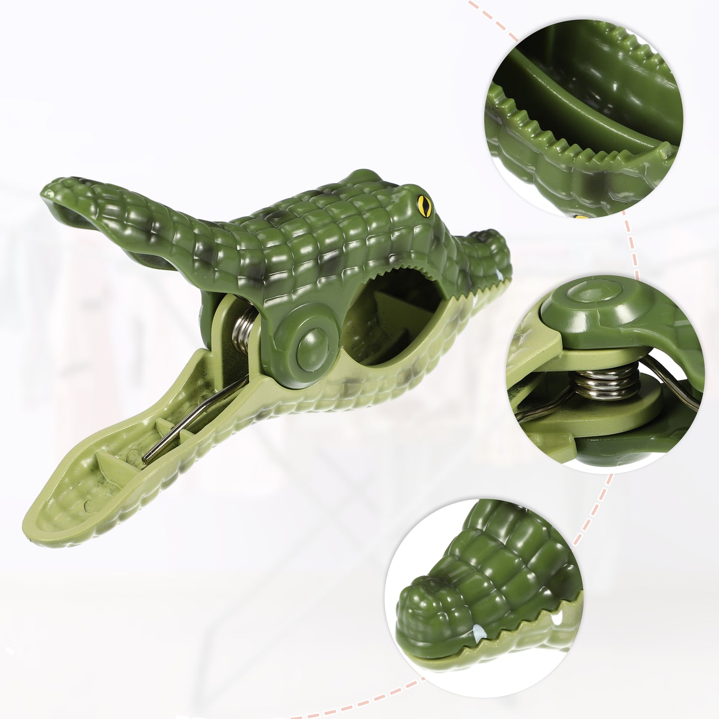 Crocodile ABS Metal Clothespins for Clothes Craft Pictures 4 Pcs Set Dark Green Green