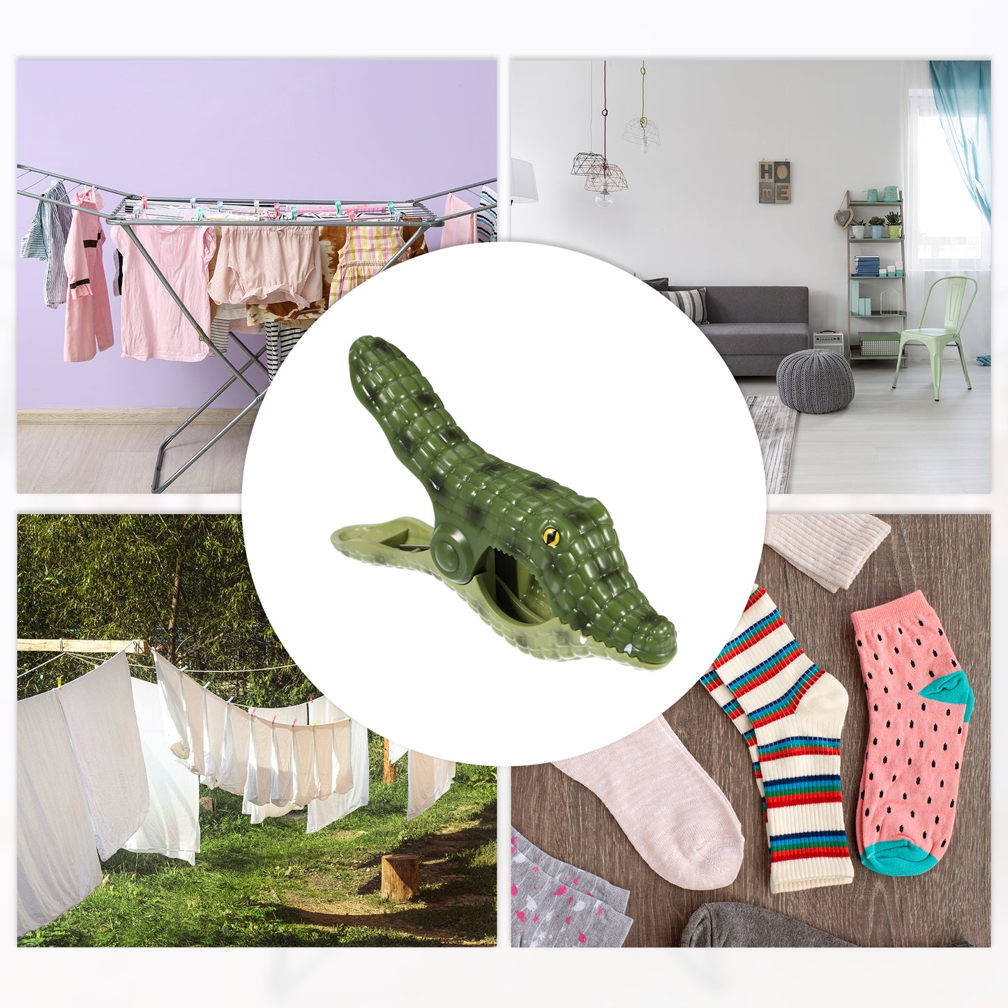 Crocodile ABS Metal Clothespins for Clothes Craft Pictures 4 Pcs Set Dark Green Green