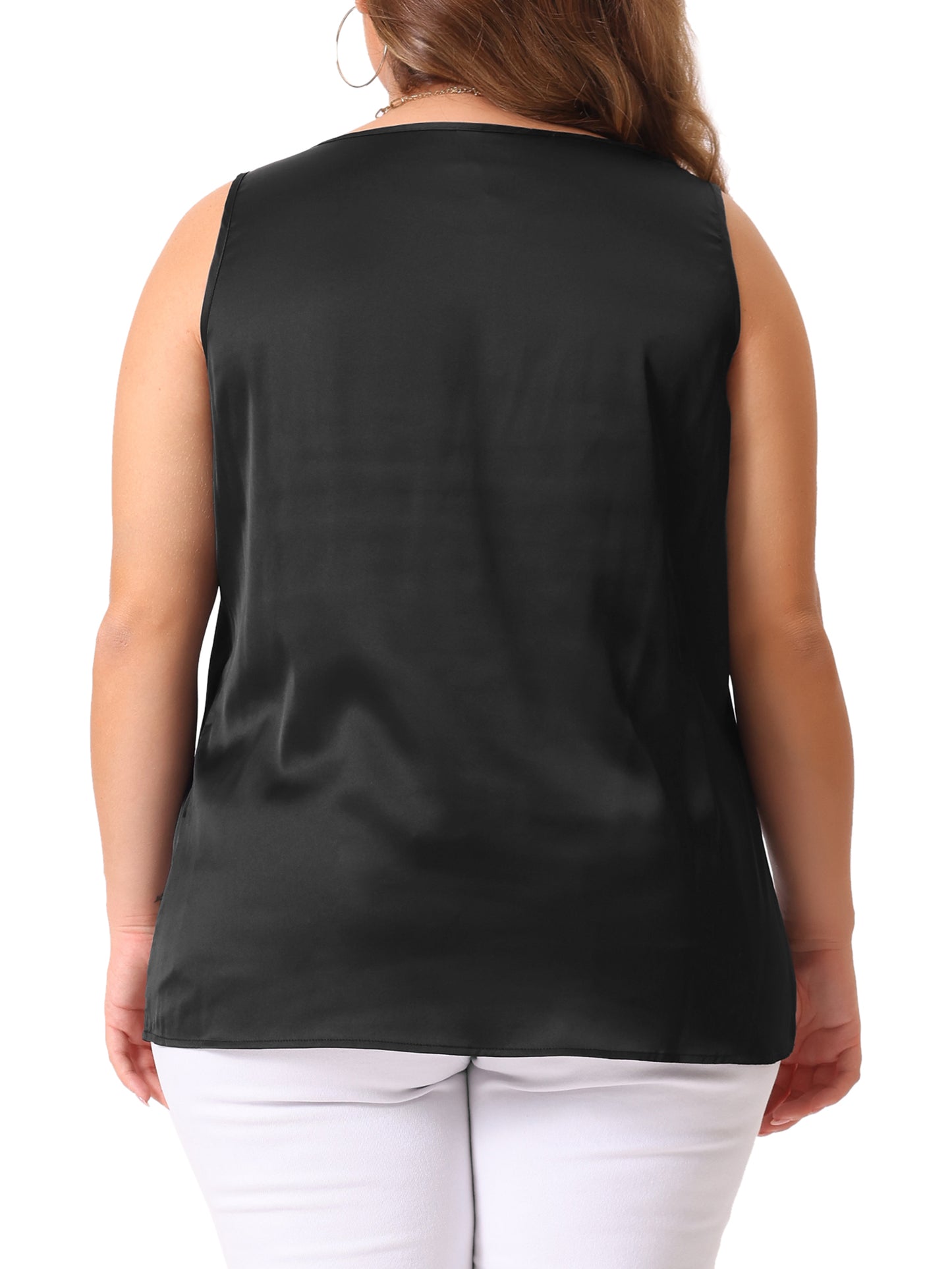 Women Plus Size Satin Tank Tops V Neck Casual Sleeveless Summer Basic Tank