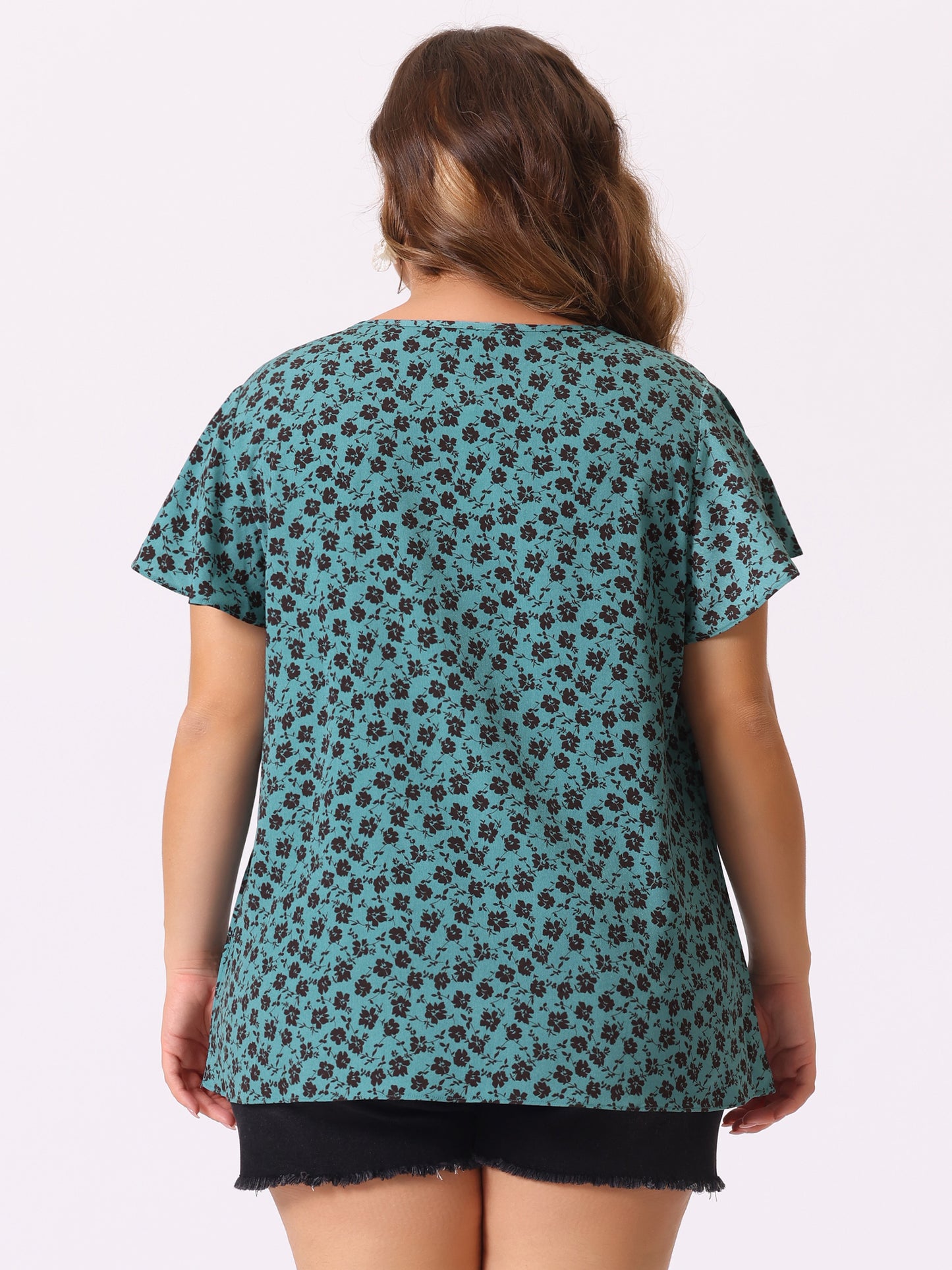 Women's Plus Size Blouses Summer Ruffle Short Sleeve Shirts Keyhole Chiffon Top