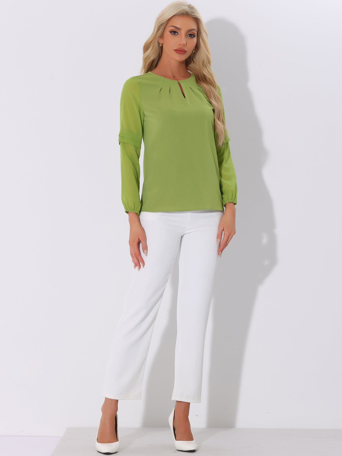 Women's Keyhole Neck Long Sleeve Business Casual Blouse Shirt