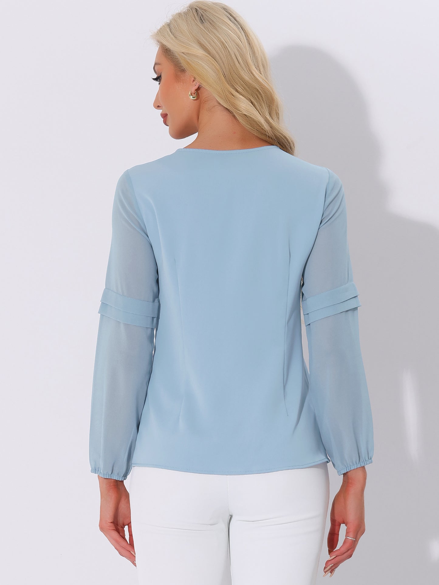 Women's Keyhole Neck Long Sleeve Business Casual Blouse Shirt