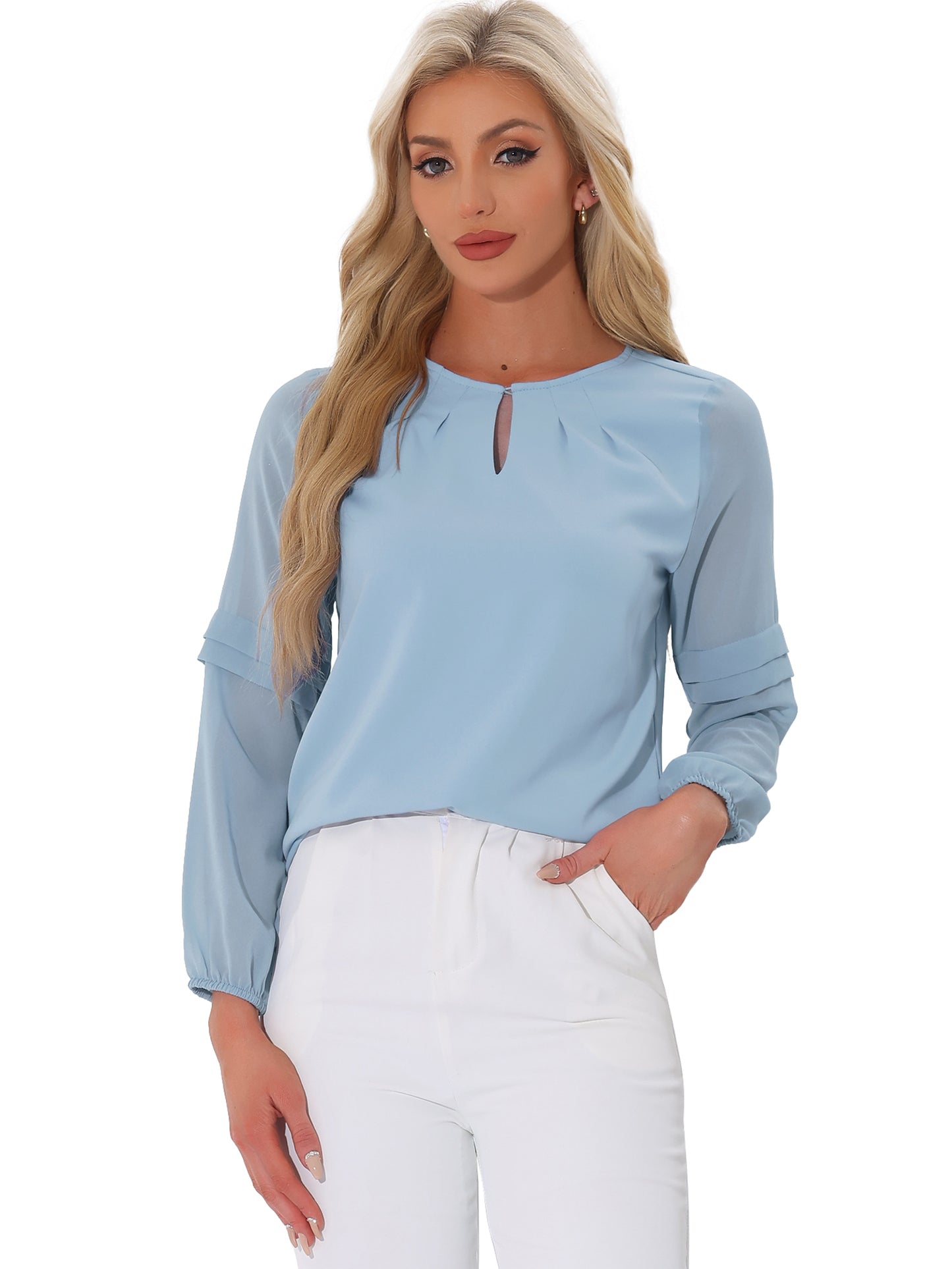 Women's Keyhole Neck Long Sleeve Business Casual Blouse Shirt
