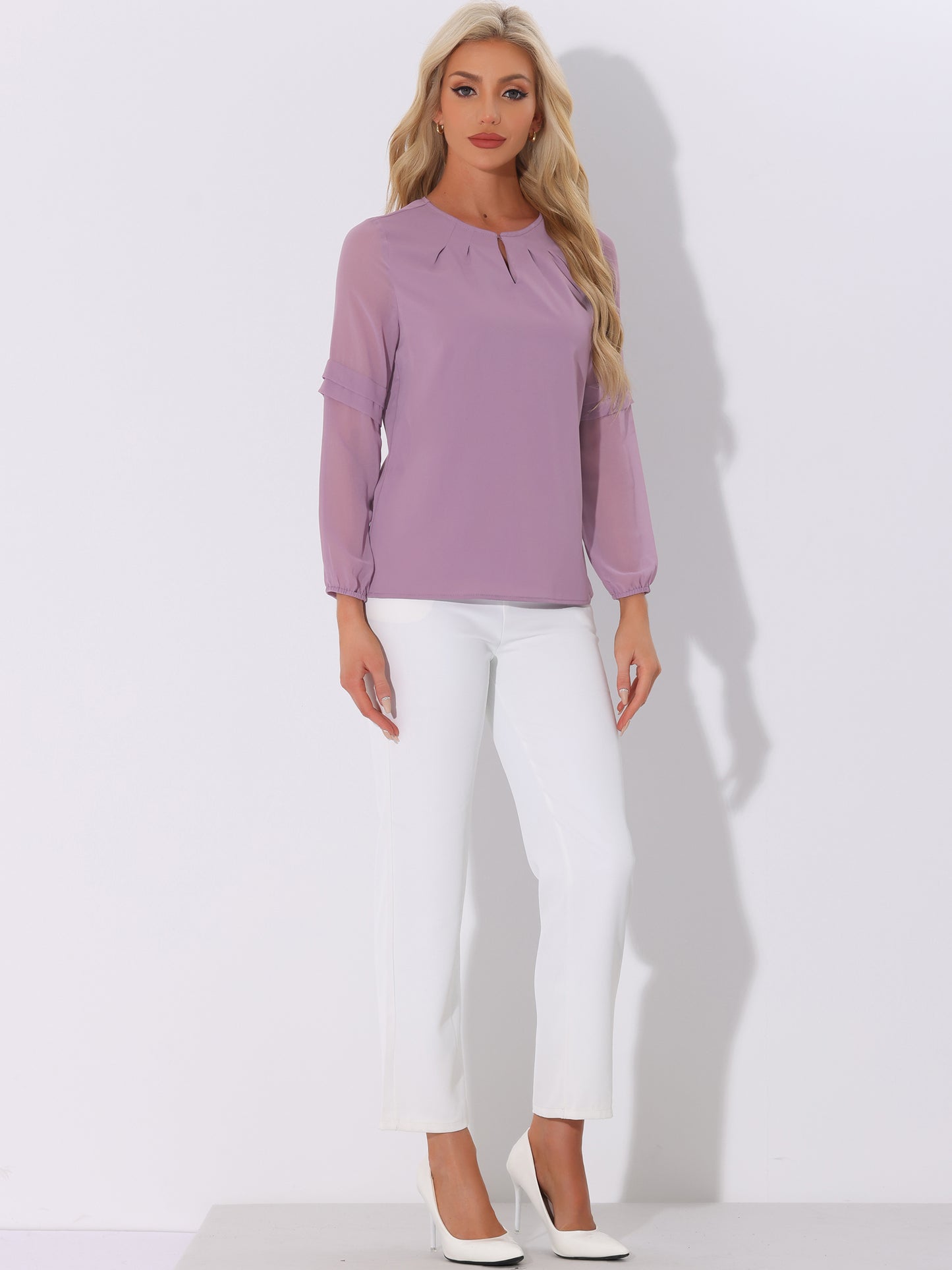 Women's Keyhole Neck Long Sleeve Business Casual Blouse Shirt