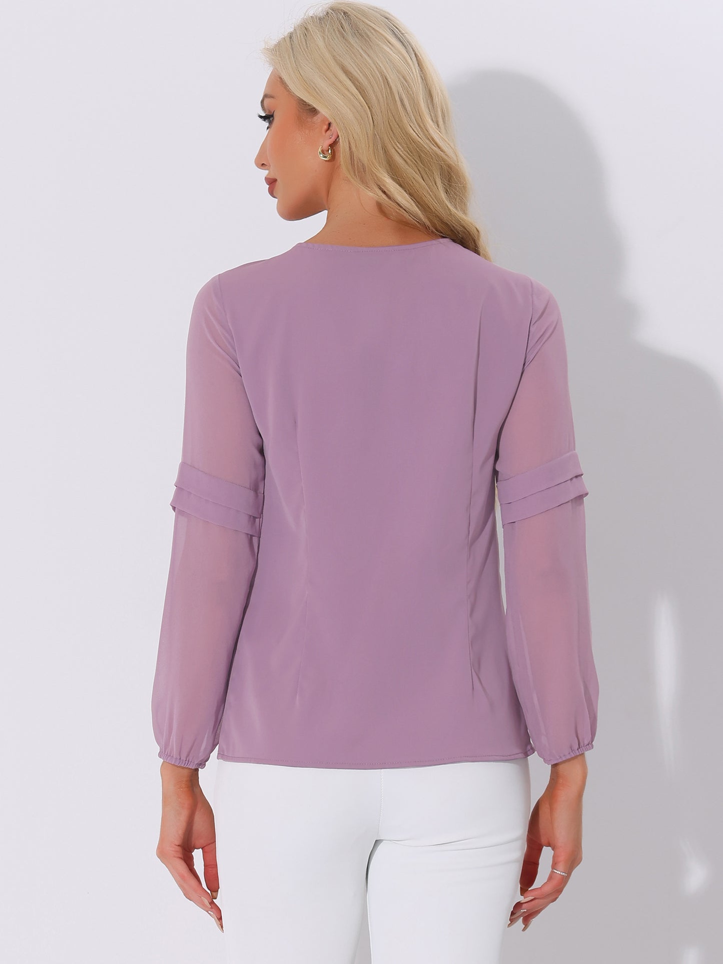 Women's Keyhole Neck Long Sleeve Business Casual Blouse Shirt