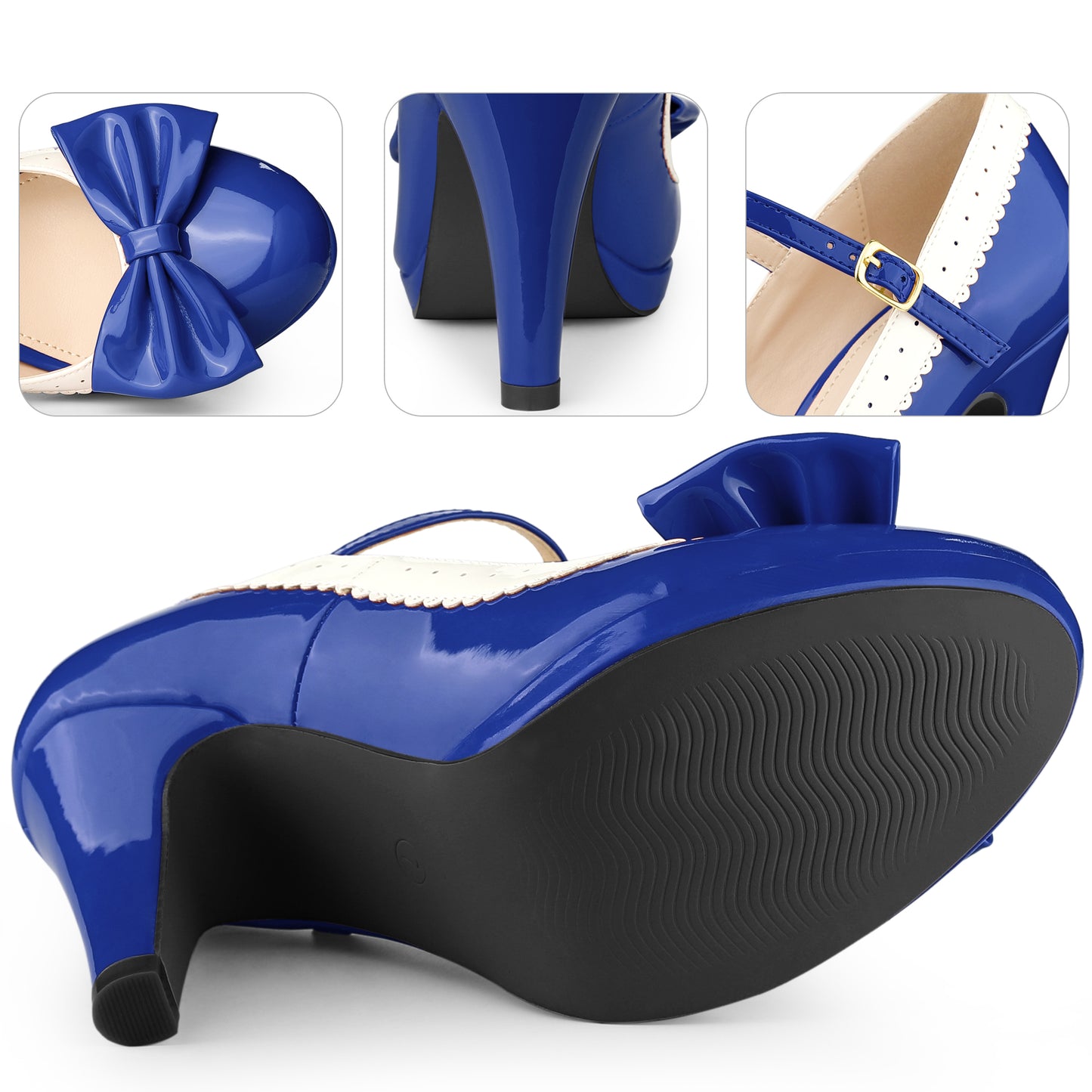 Zapatos retro para mujer con plataforma y lazo, tacones de aguja, zapatos Mary Jane