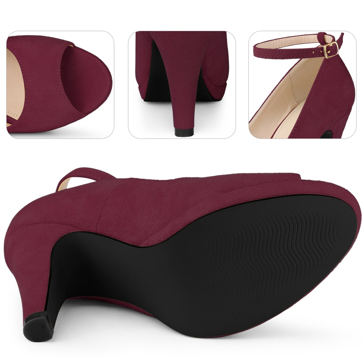 Women Peep Toe Platform Pumps Stiletto Heel Ankle Strap Shoes Pumps