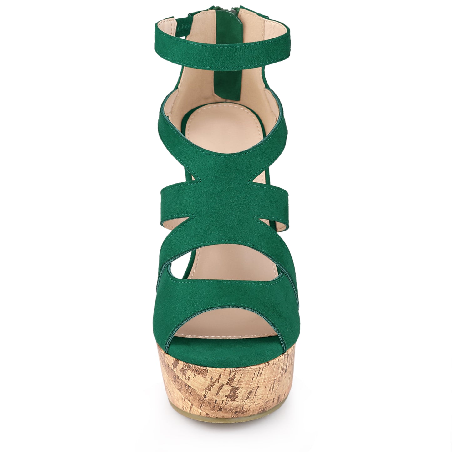 Women's Platform Peep Toe Cutout Caged Cork Wedge Heel Sandals