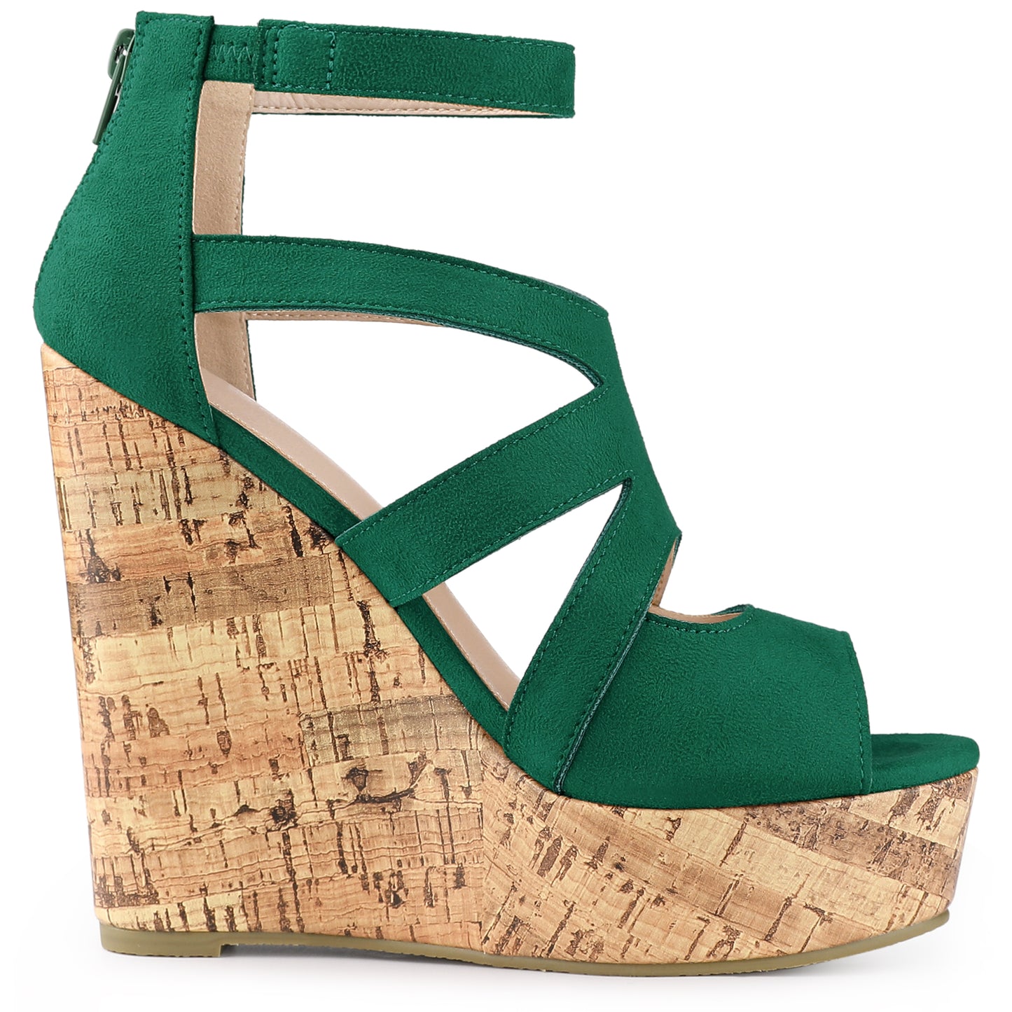 Women's Platform Peep Toe Cutout Caged Cork Wedge Heel Sandals
