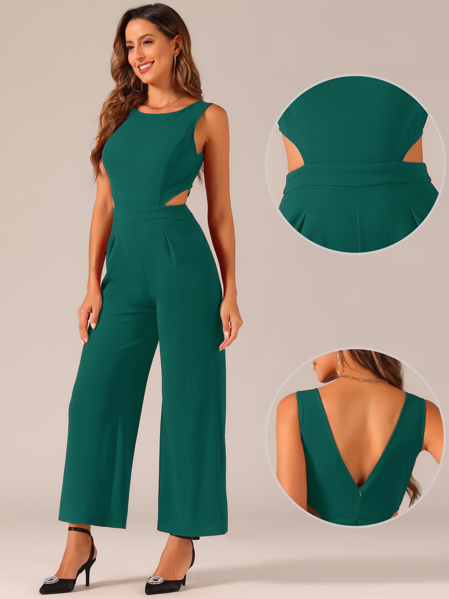 Women's Summer Jumpsuit Sleeveless Backless Cutout High Waist Wide Leg Jumpsuits