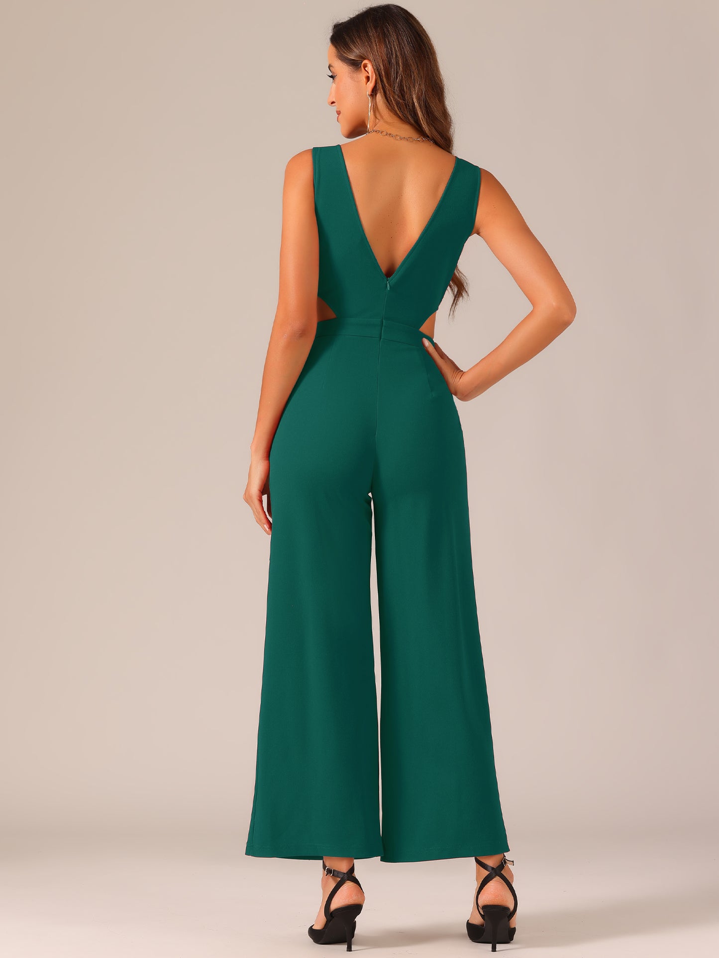 Women's Summer Jumpsuit Sleeveless Backless Cutout High Waist Wide Leg Jumpsuits