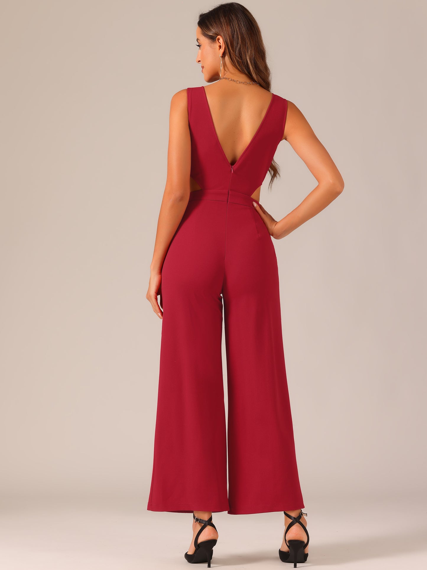 Women's Summer Jumpsuit Sleeveless Backless Cutout High Waist Wide Leg Jumpsuits