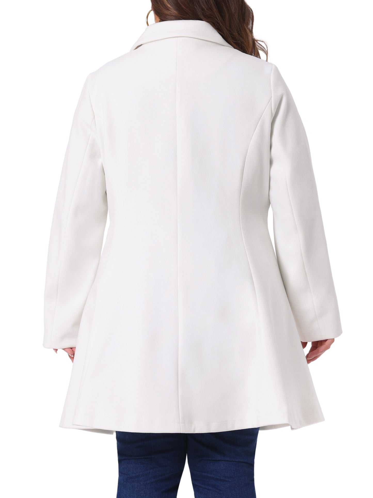 Women Plus Size Peacoat Elegant A Line Notched Lapel Double Breasted Long Coat
