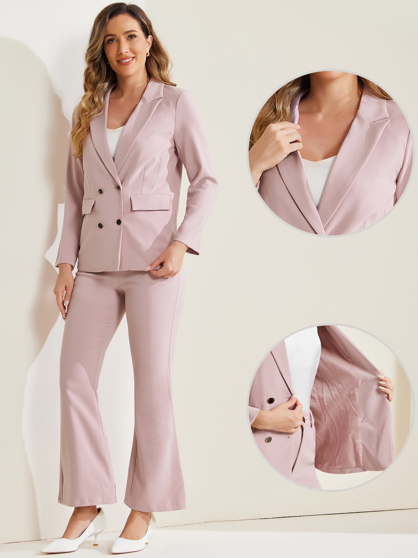 Women's 2 Piece Work Suit Business Formal Double-Breasted Blazer and Pants Set