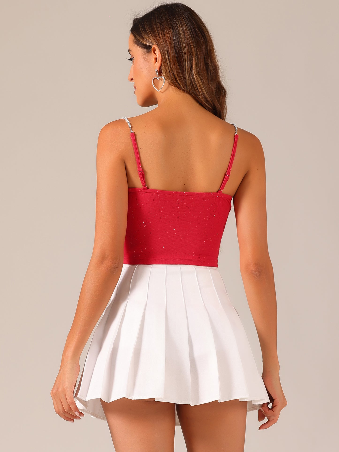 Women's Sexy Crop Top Sparkly Rhinestones Sleeveless Cut Out Spaghetti Straps Cocktail Party Tank Top