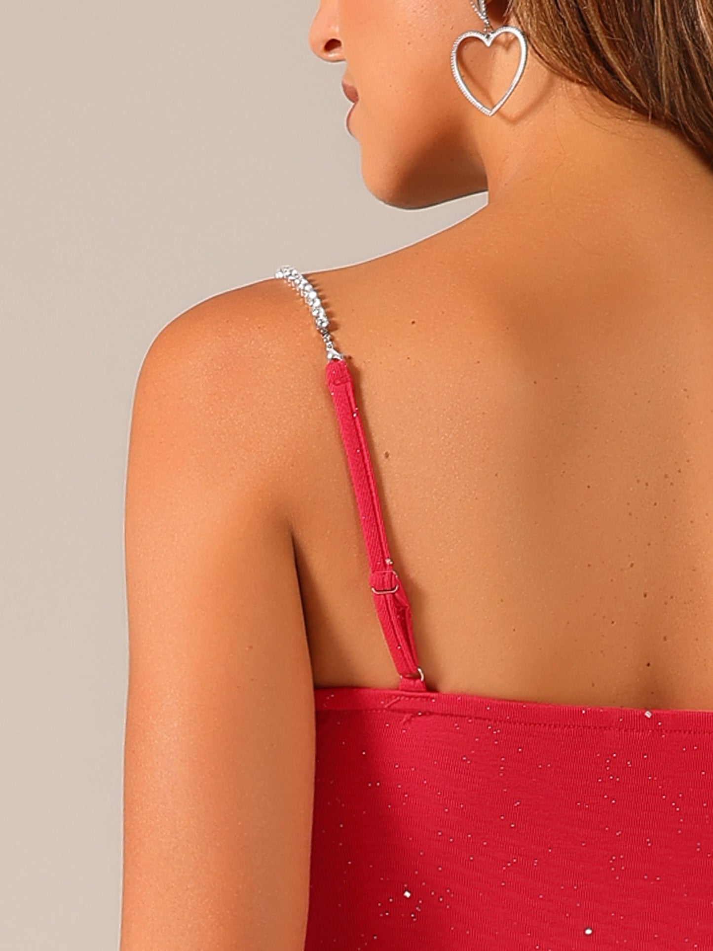 Women's Sexy Crop Top Sparkly Rhinestones Sleeveless Cut Out Spaghetti Straps Cocktail Party Tank Top