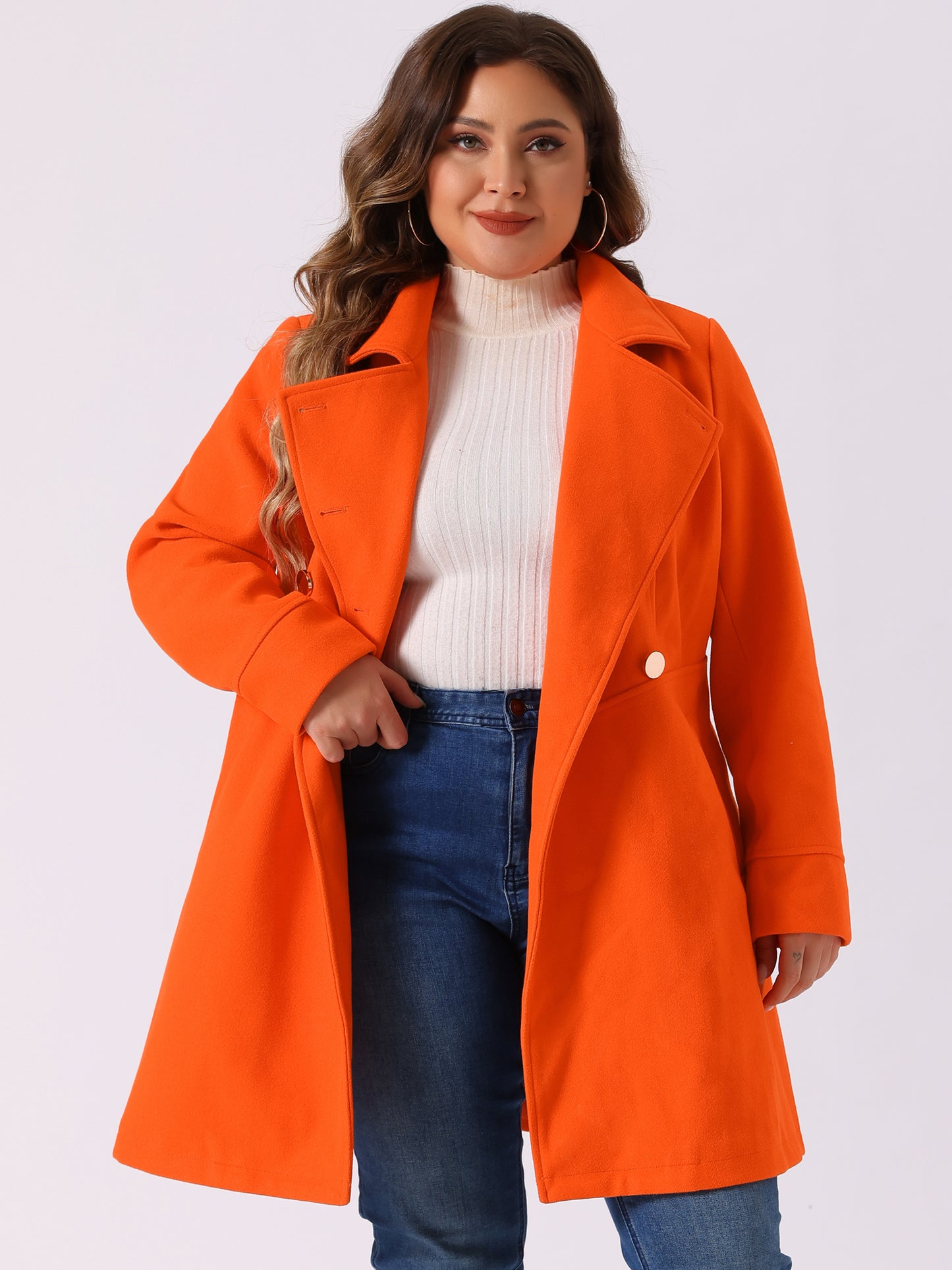 Women's Plus Size Coat A-Line Peter Pan Collar Double Breasted Fall Winter Peacoat