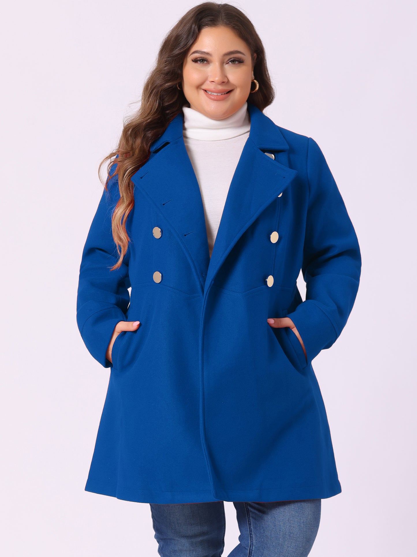 Women's Plus Size Coat A-Line Peter Pan Collar Double Breasted Fall Winter Peacoat