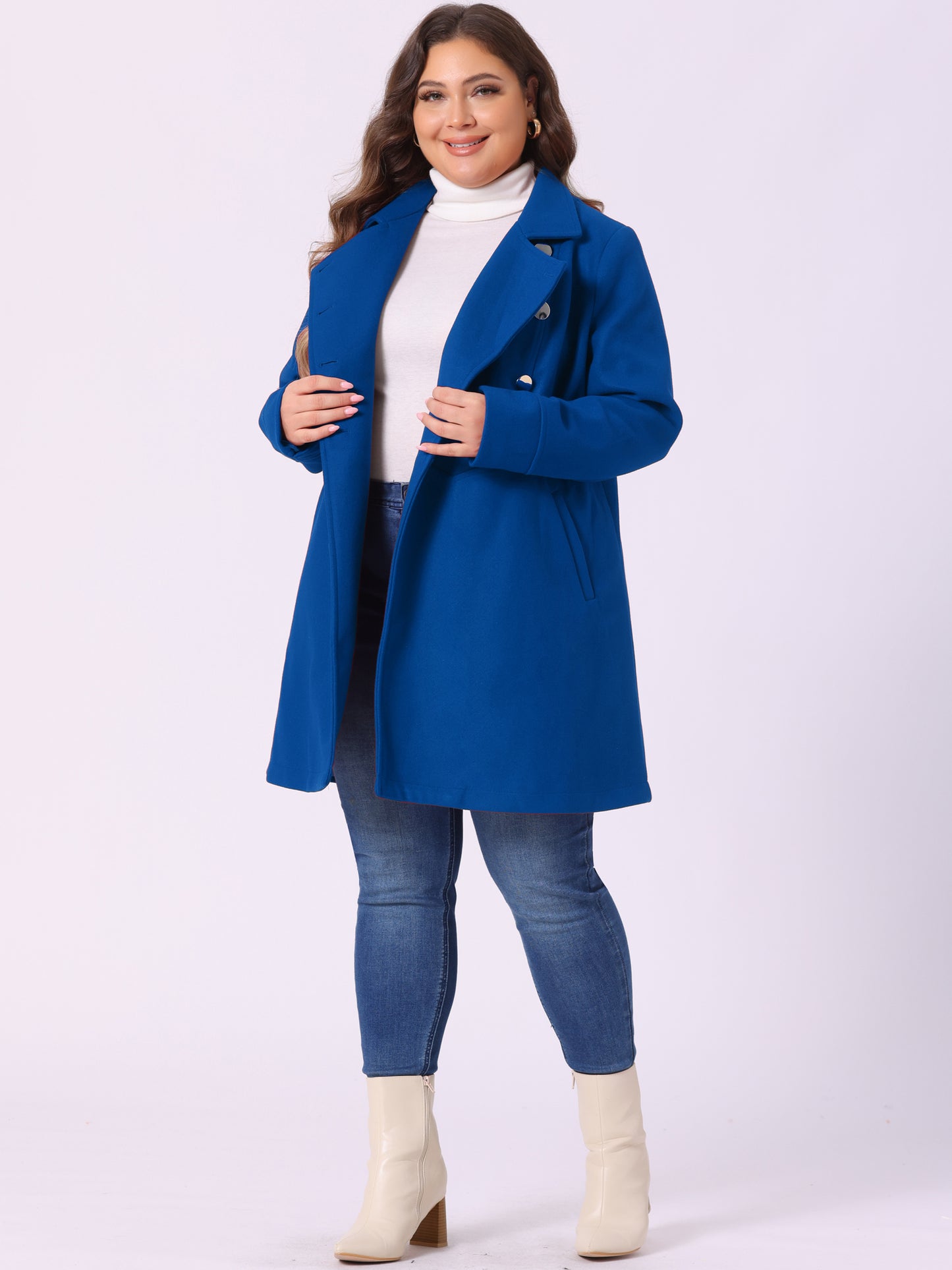 Women's Plus Size Coat A-Line Peter Pan Collar Double Breasted Fall Winter Peacoat