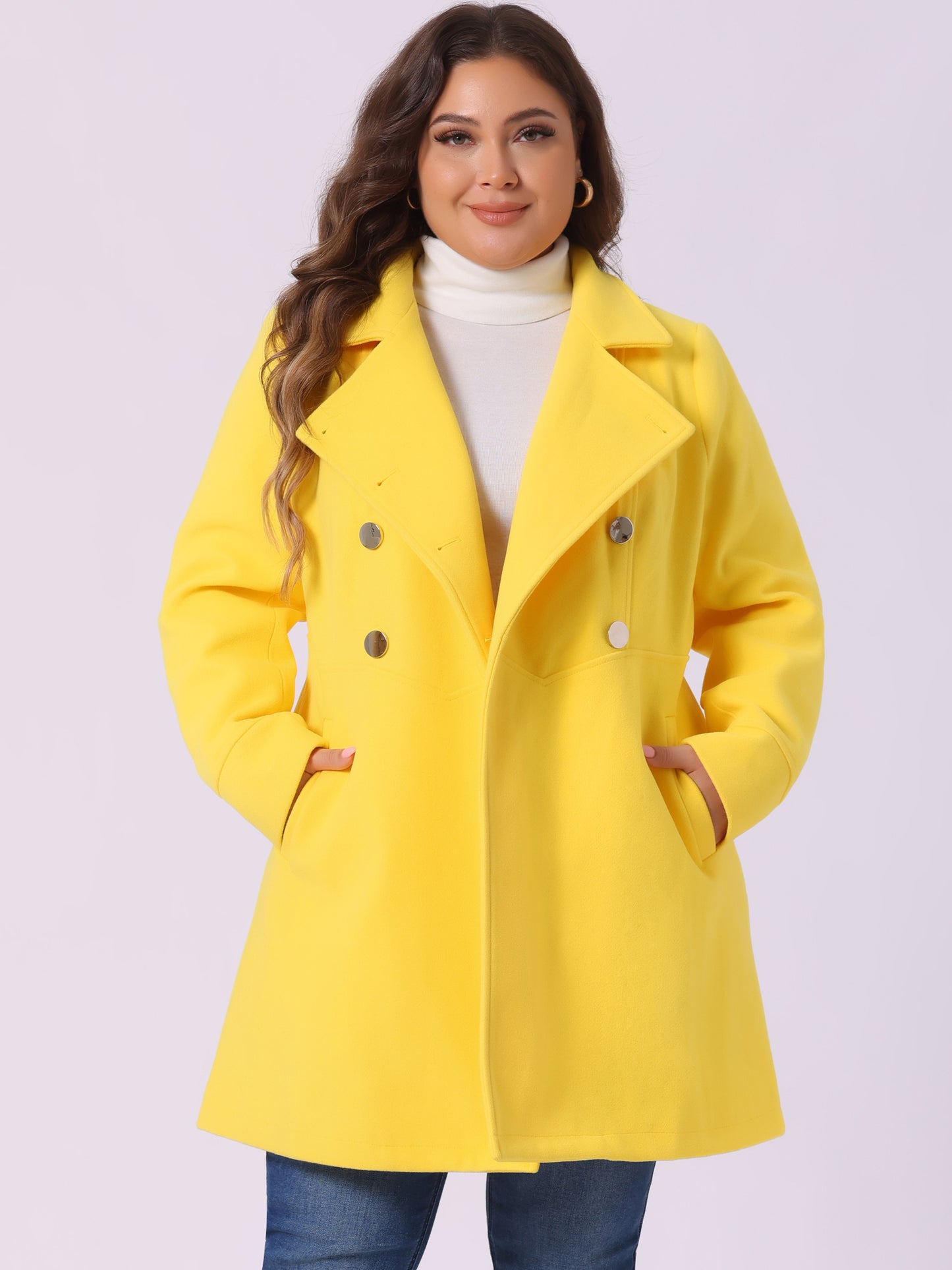 Women's Plus Size Coat A-Line Peter Pan Collar Double Breasted Fall Winter Peacoat