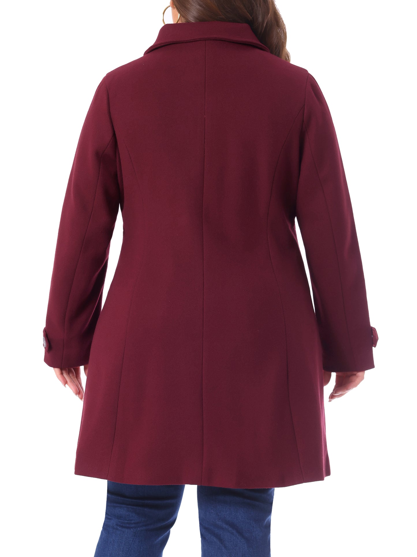 Women Plus Size Coat Fall Winter Classic Single Breasted Pea Trench Long Coat with Pockets