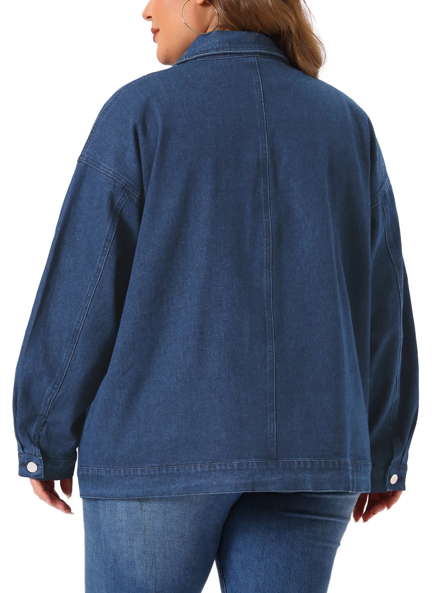 Women Plus Size Denim Jacket Casual Long Sleeve Jean Jackets with Pockets